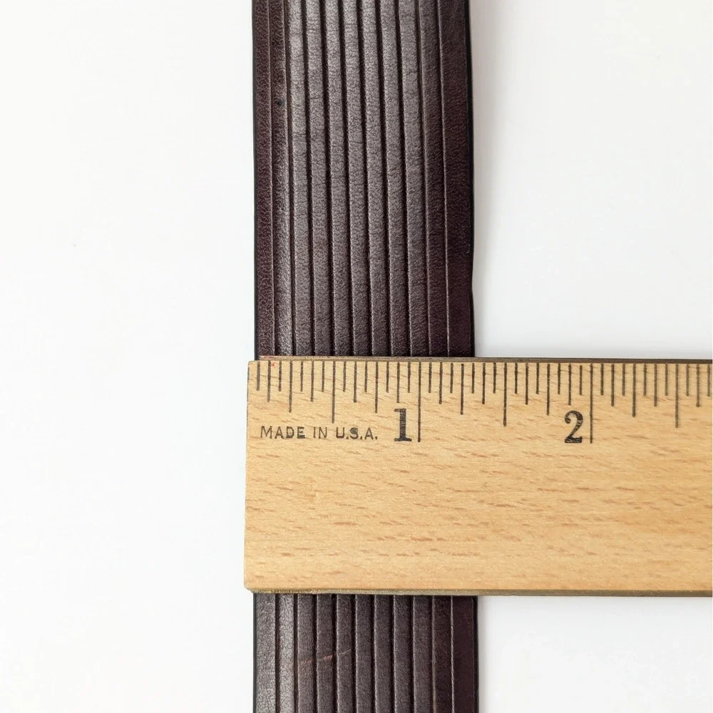 Cole Haan Mens 36 Brown Etched Leather Belt Solid Brass Buckle Double Prong